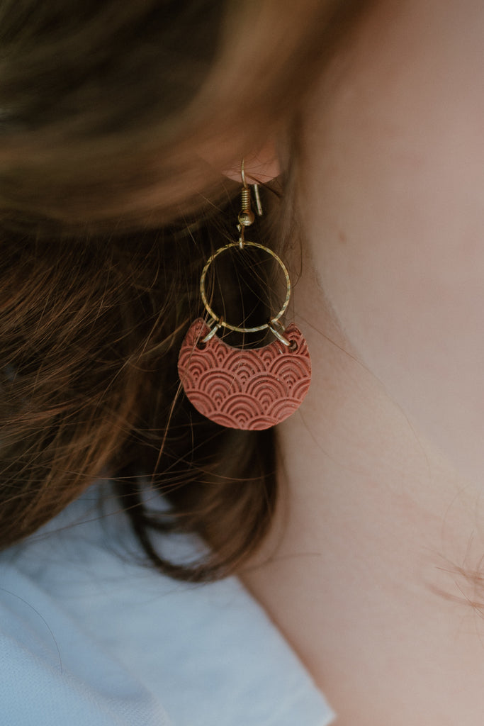 Polymer Clay Earrings, Lightweight, Gold plated, Handmade, Burgundy Earrings, Jewelry shop, ethically made earrings, rainbow earrings